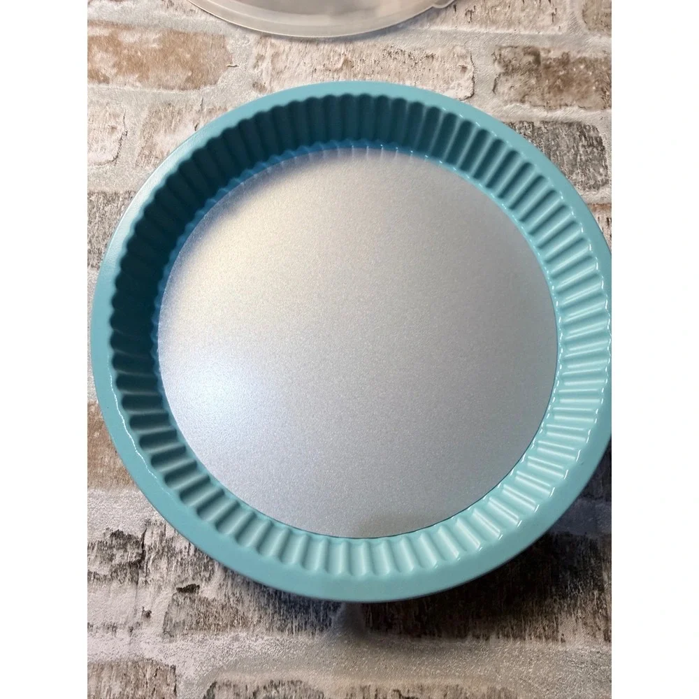 Pampered Chef Teal Blue Tart Pan with Removable Bottom and Lid 9.5 Inch 1608